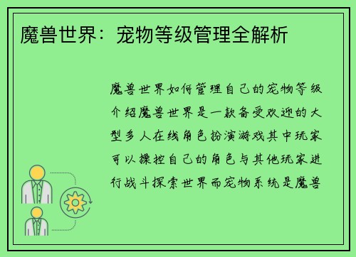 魔兽世界：宠物等级管理全解析